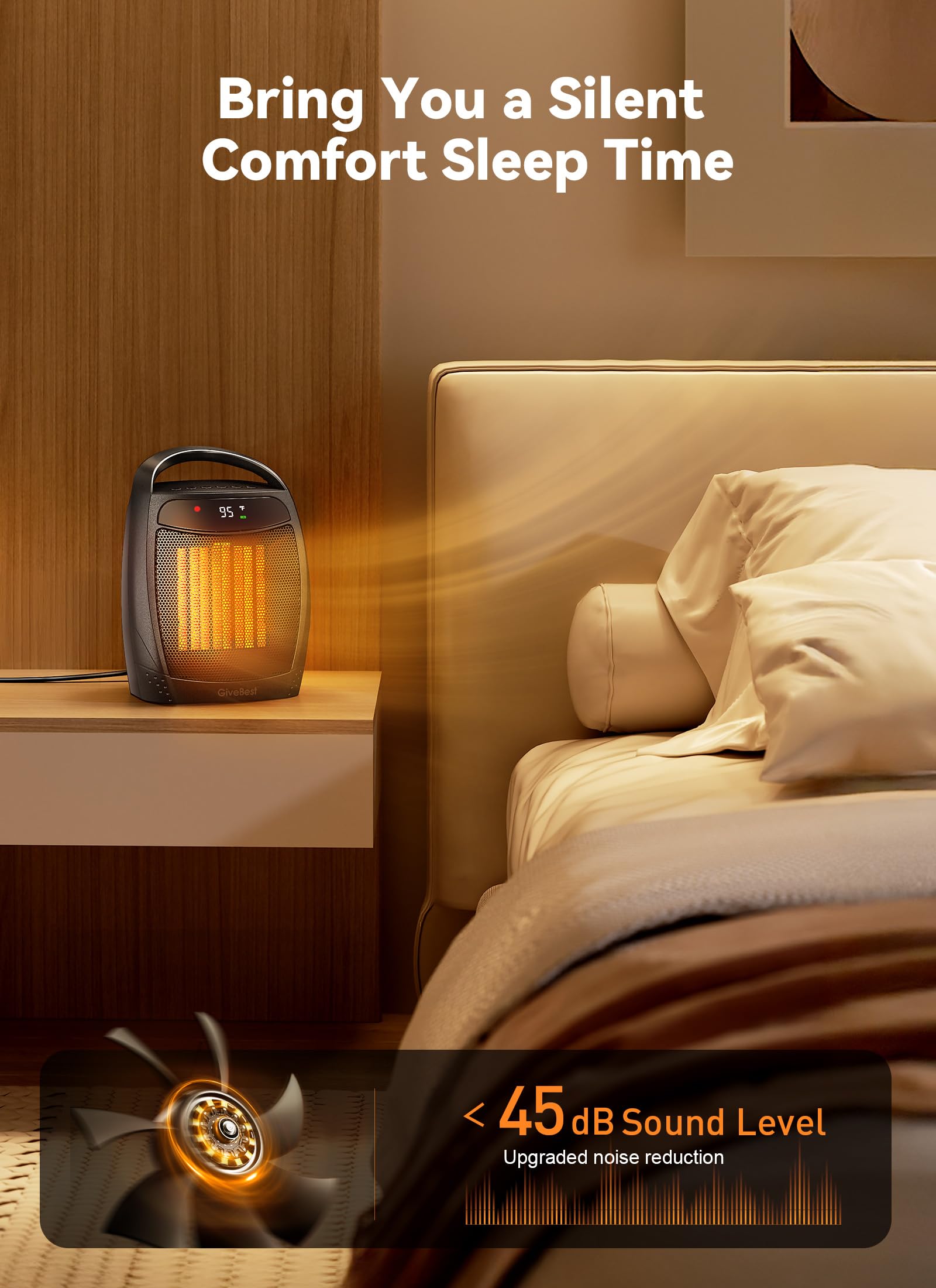 GiveBest Space Heater, 1500W Electric Portable Heaters for Indoor Use, Remote, 4 Mode, Timer, ECO Mode, PTC Ceramic Fast Safety Heat for Bedroom Office Home