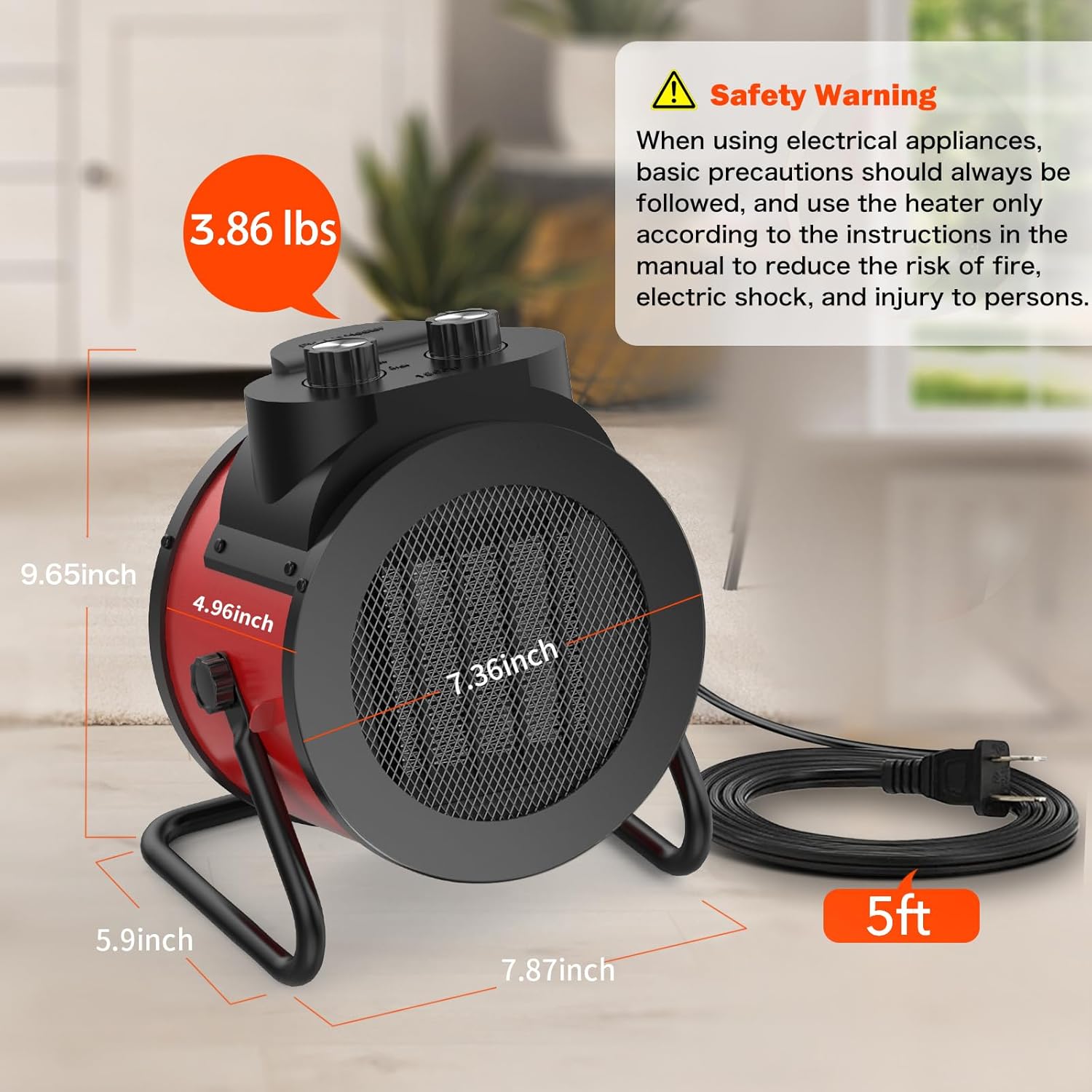 Space Heaters for Indoor Use, 1500W PTC Electric Heater with 90°Adjustable Angle, Fast Safety Heat, Small Portable Heater for Office Home (Red)