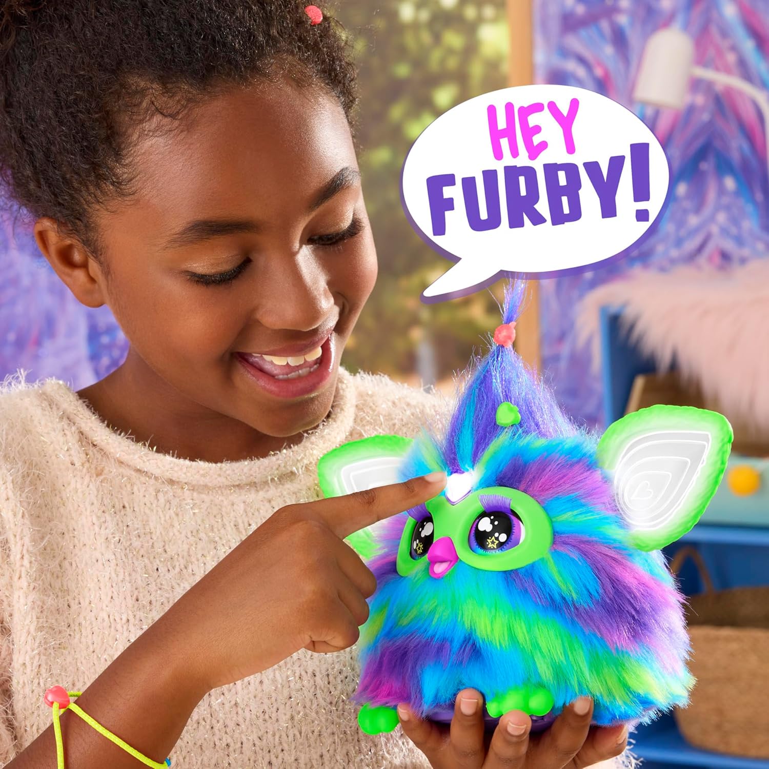 Furby Galaxy Edition, Glow in The Dark, 15 Fashion Accessories, Interactive Plush Toys for 6 Year Old Girls & Boys & Up, Voice Activated Animatronic (Amazon Exclusive)