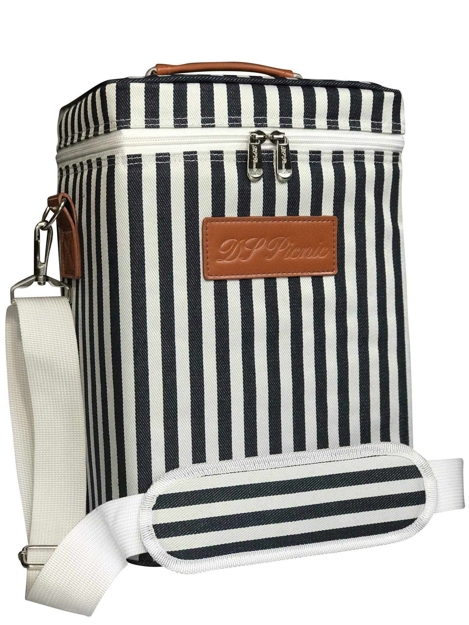 Insulated Wine Tote Bag Wine Bottle Carrier 4 Bottle Capacity Cooler Bag for Outdoor Camping Great Wine Lover Gift with Handle and Adjustable Shoulder Strap (Gray)