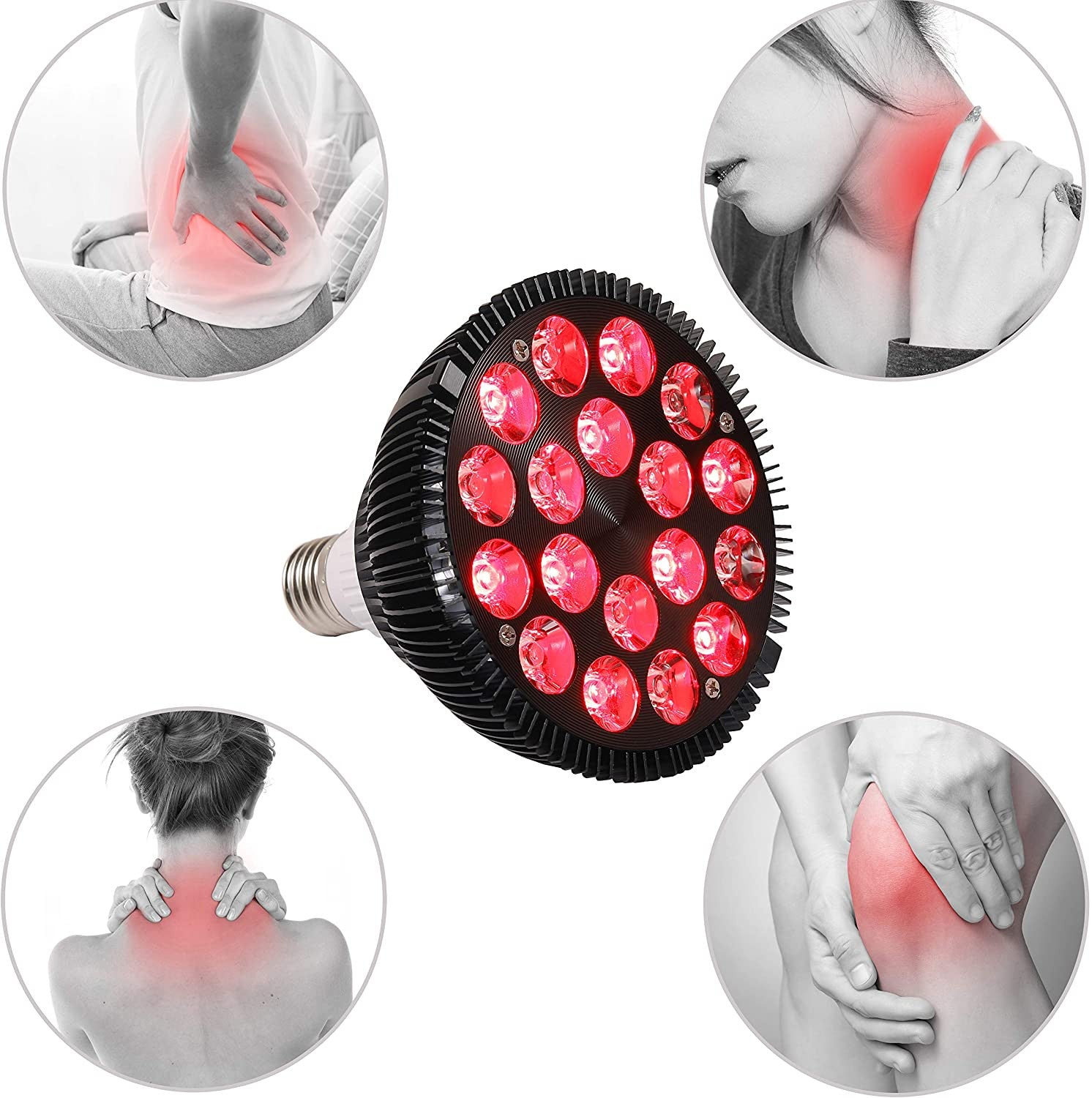 Infrared Red Light Therapy lamp 54 W 18 LED with Socket, Deep Red 660nm / 850nm