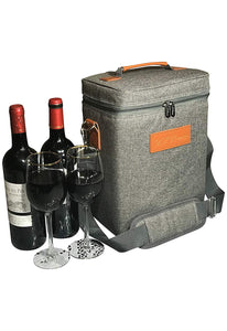 DS Picnic Insulated Wine Tote Bag Wine Bottle Carrier 4 Bottle Capacity Cooler Bag for outdoor Camping Great Wine Lover Gift with Handle and Adjustable Shoulder Strap (Gray)