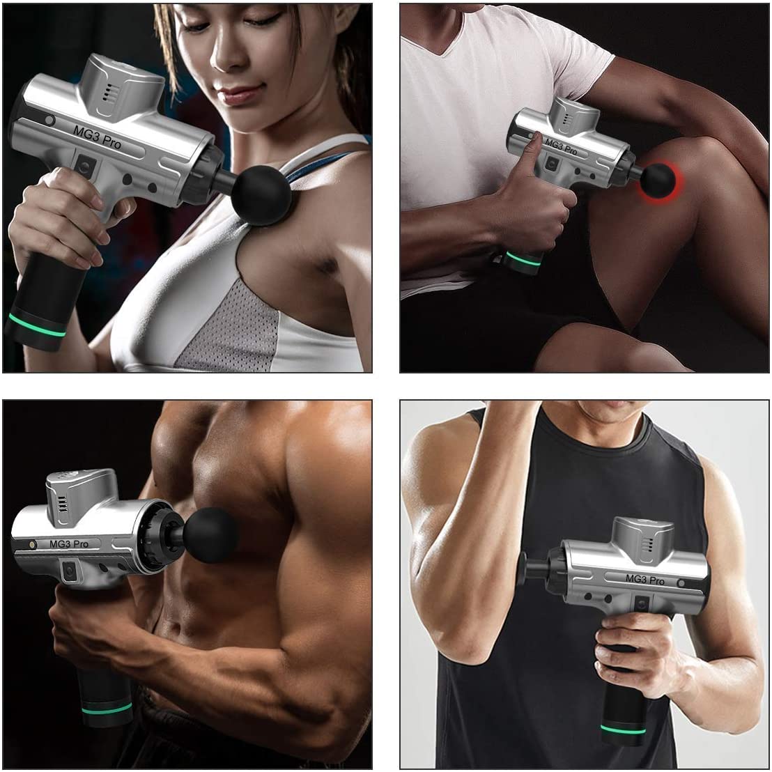 Massage Gun Deep Tissue Percussion Massager, MG3 Upgraded Handheld Sports Drill Quiet Brushless | 9 Speeds, 8 Interchangeable Heads, Long Life Battery 5200mAh | Helps Relieve Sore Muscle & Stiffness