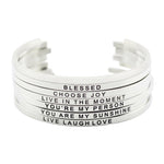 Load image into Gallery viewer, Mantra Bracelet. Bangle 316L Stainless Steel Engraved Cuff Bracelets Inspirational Positive Quote Cuff for women
