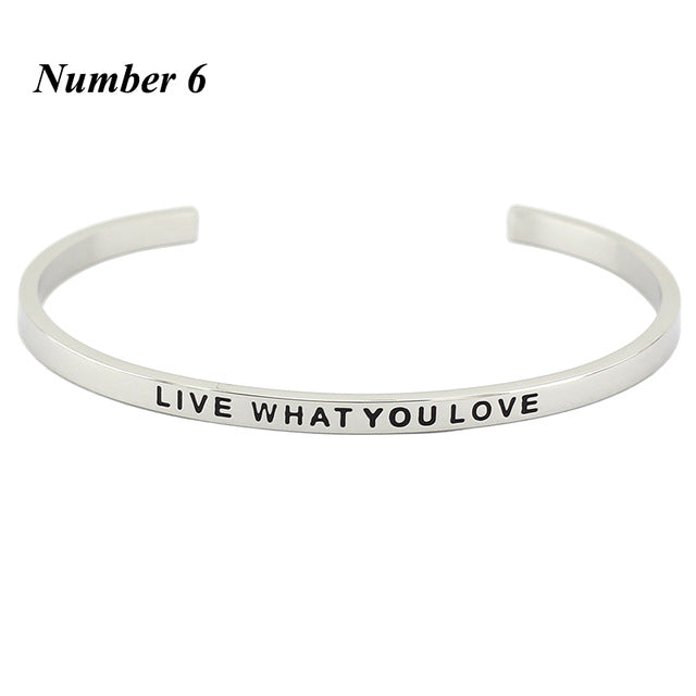 Mantra Stainless Steel Love Cuff bracelets Bangle Inspirational Quote Mantra Bangles Opened for women